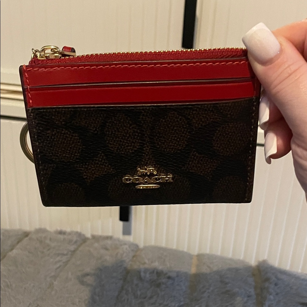 Coach Red and Brown Card Wallet